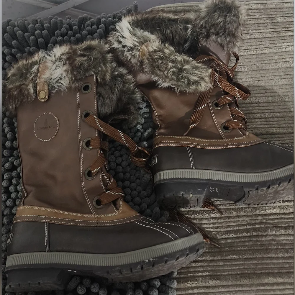London Fog Brown and Tan Fur-Trimmed Winter Boots - Picture 5 of 6